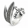 925 Sterling Silver Double Zulfiqar Sword Ring with Marcasite Stones