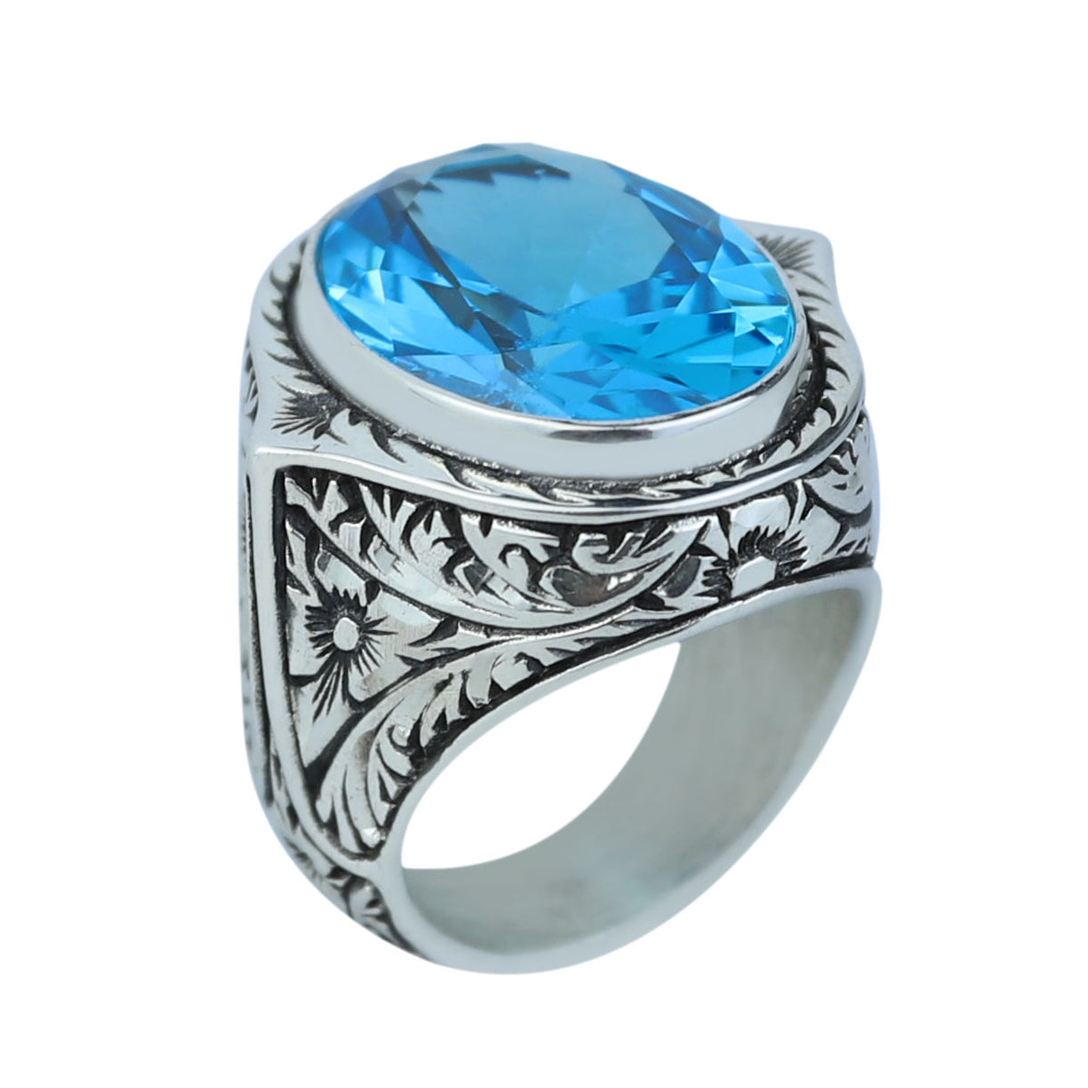 925 Silver Aquamarine Stone Ring, Men Aquamarine Stone Ring, Vintage Men Ring, Turkish Ottoman Men Ring , 925k Sterling Silver Ring