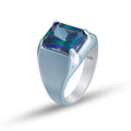 Anillo de plata maciza con topacio místico cuadrado para hombre