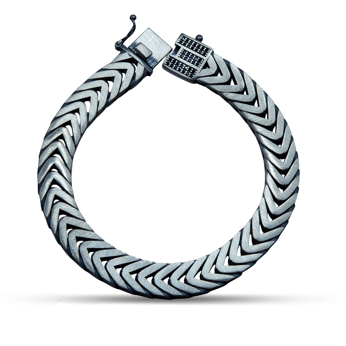 Pulsera de cadena Franco de 12 mm con gema de ónix y plata 925 hecha a mano