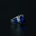Men 925 Sterling Silver Oval Sapphire Gemstone Ring