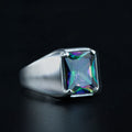 Anillo de plata maciza con topacio místico cuadrado para hombre