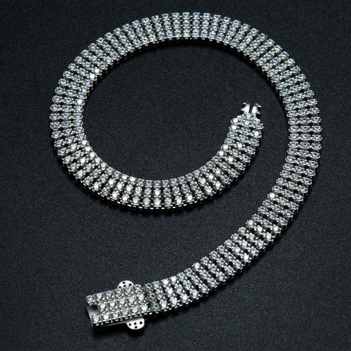 Men Silver Diamond Stone Luxury Tennis Bracelet
