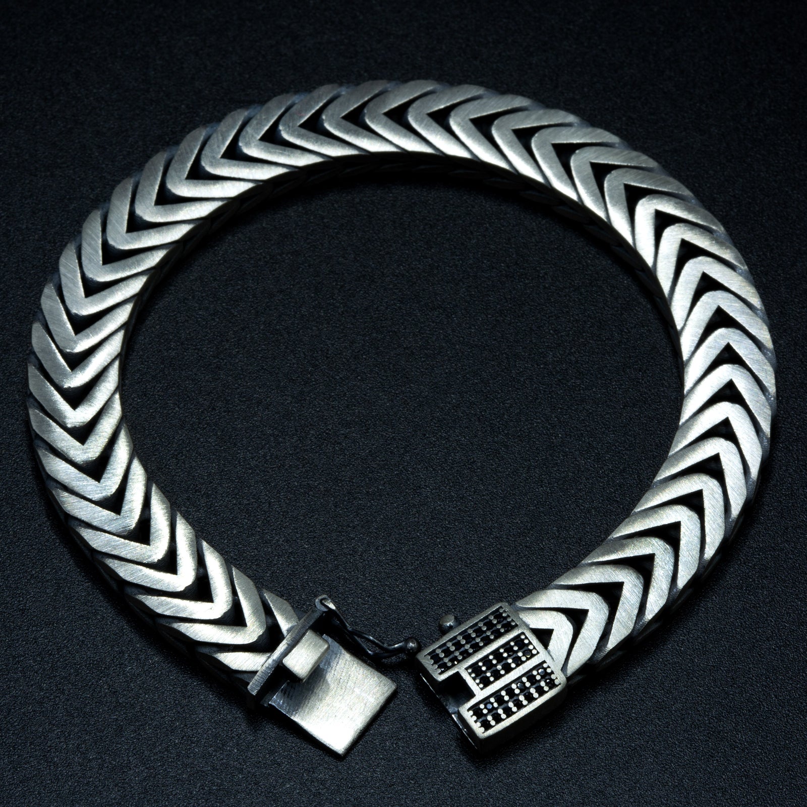 Pulsera de cadena Franco de 12 mm con gema de ónix y plata 925 hecha a mano