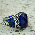 Men 925 Sterling Silver Oval Sapphire Gemstone Ring
