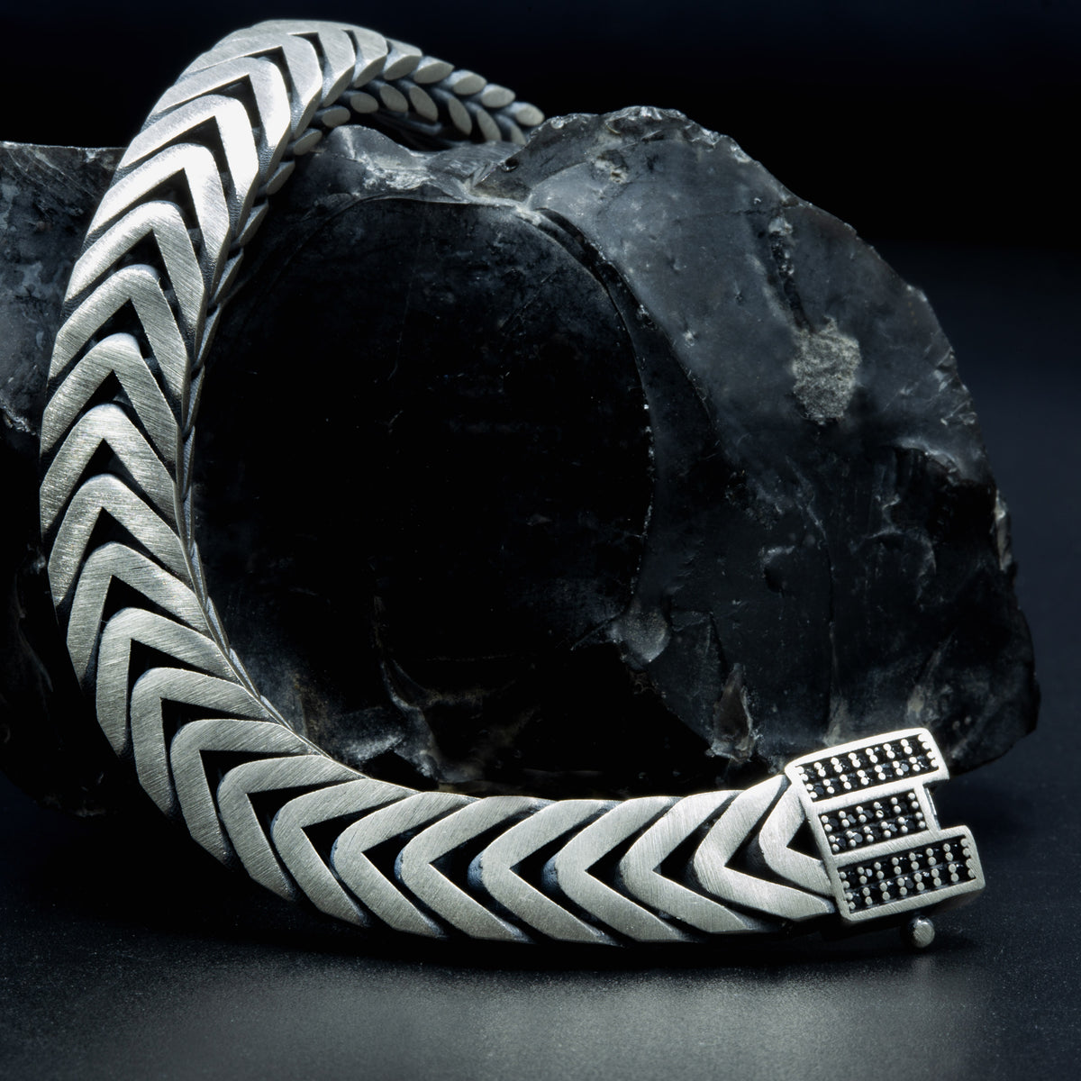 Pulsera de cadena Franco de 12 mm con gema de ónix y plata 925 hecha a mano