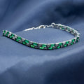 925 Men Silver Emerald Tennis Bracelet, Luxury Green Stone Chain Bracelet