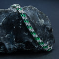 925 Men Silver Emerald Tennis Bracelet, Luxury Green Stone Chain Bracelet