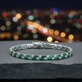 925 Men Silver Emerald Tennis Bracelet, Luxury Green Stone Chain Bracelet