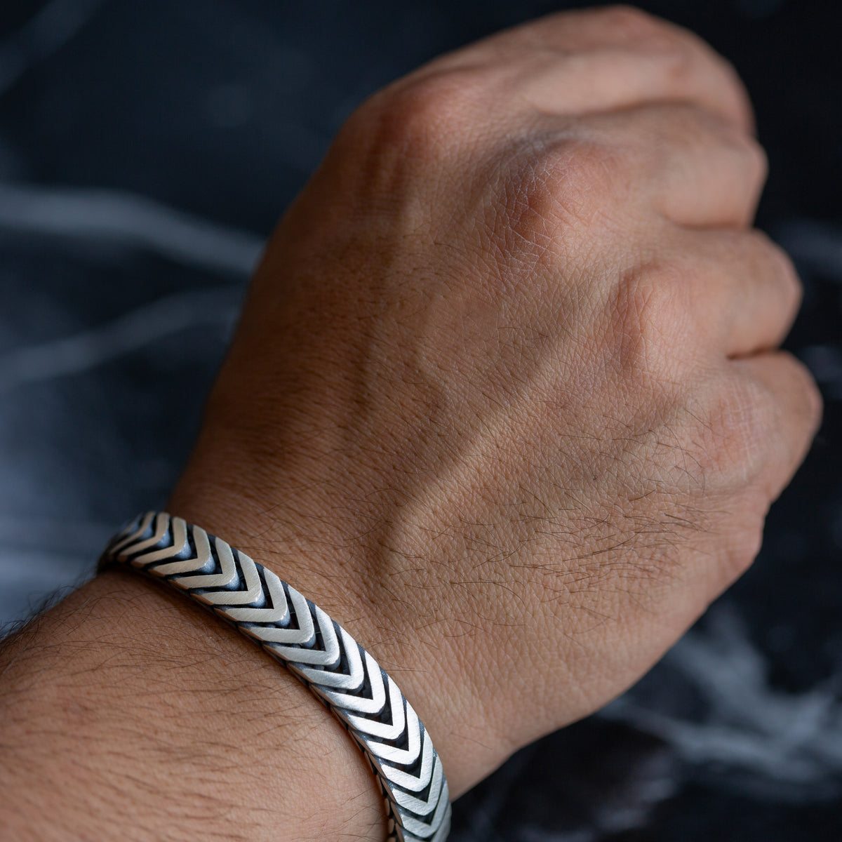 Pulsera de cadena Franco de 12 mm con gema de ónix y plata 925 hecha a mano