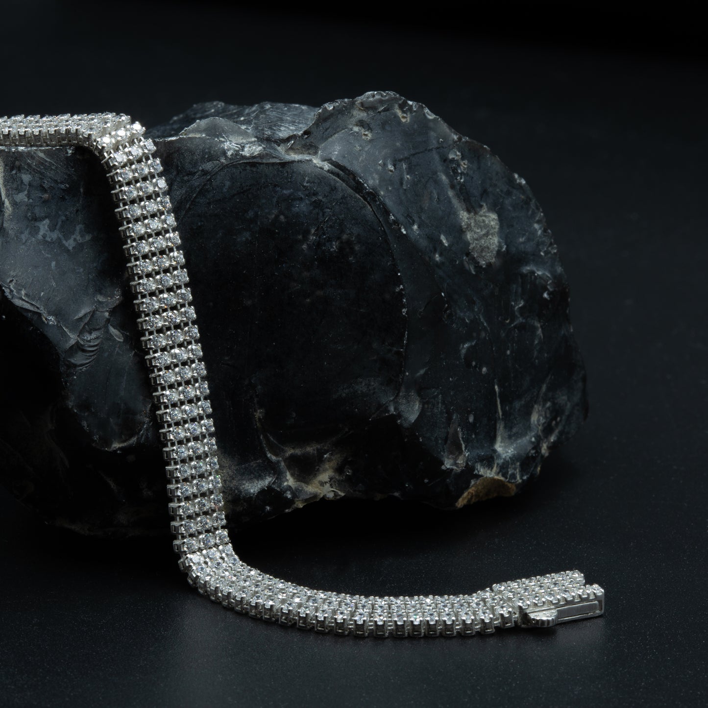 Men Silver Diamond Stone Luxury Tennis Bracelet