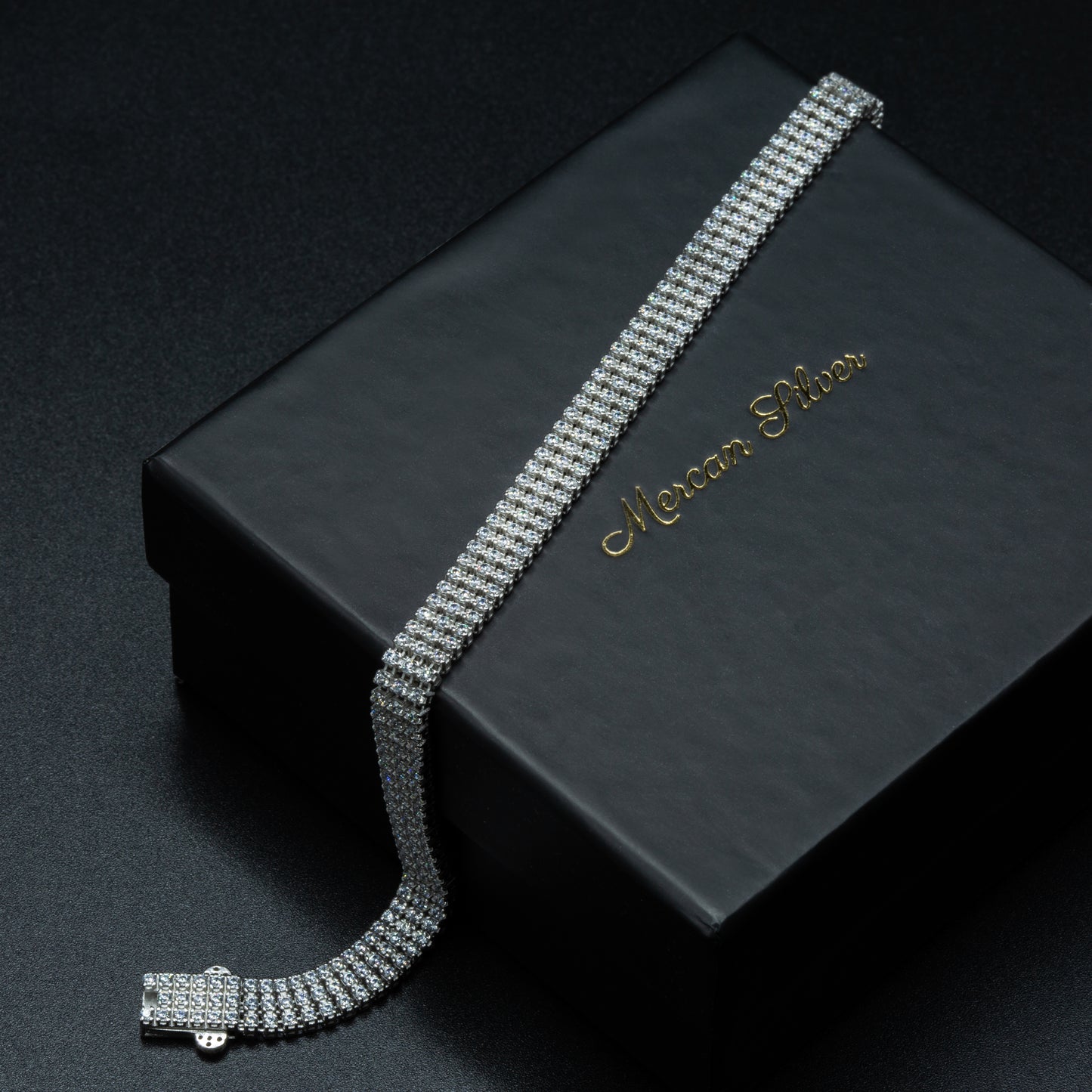 Men Silver Diamond Stone Luxury Tennis Bracelet