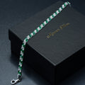 925 Men Silver Emerald Tennis Bracelet, Luxury Green Stone Chain Bracelet