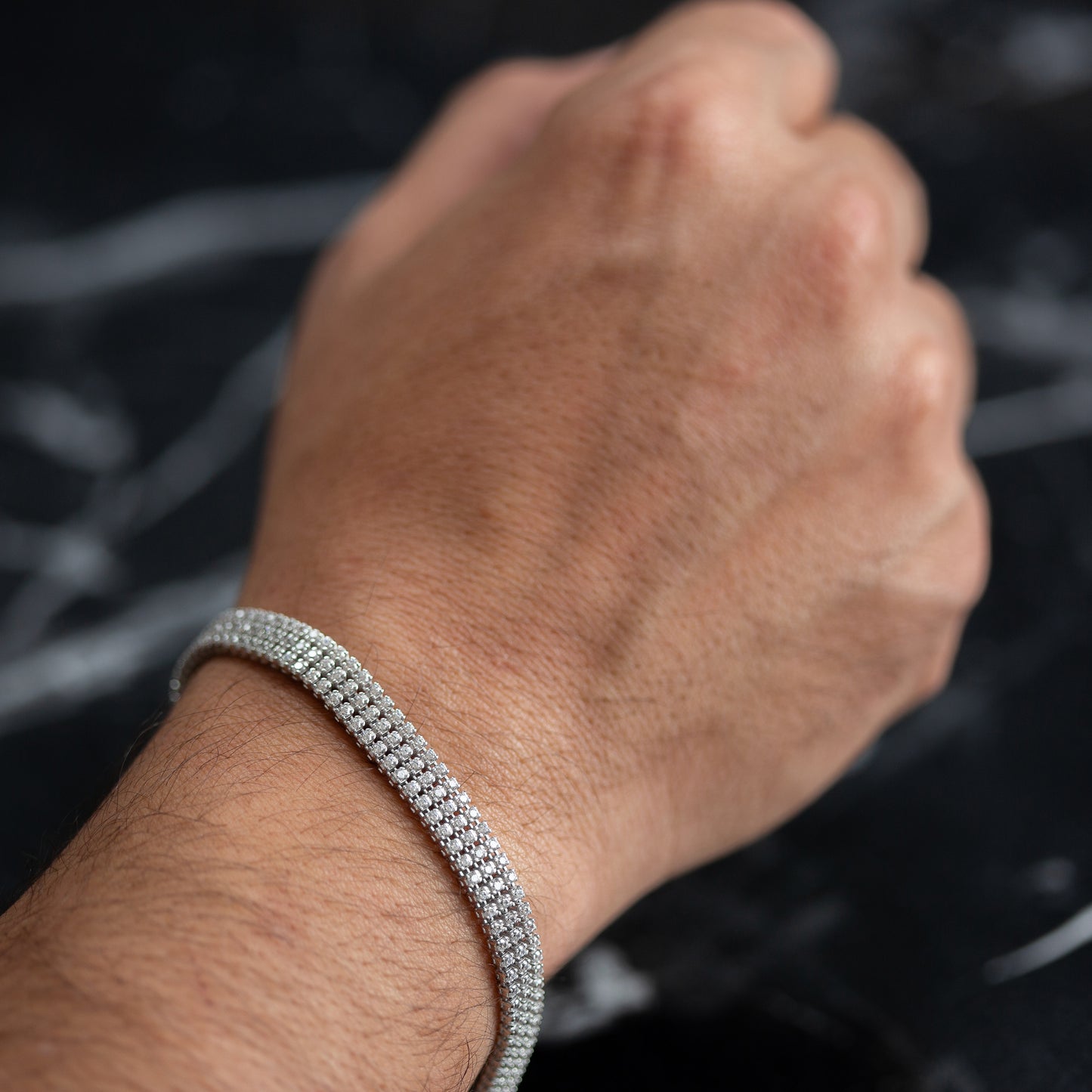 Men Silver Diamond Stone Luxury Tennis Bracelet