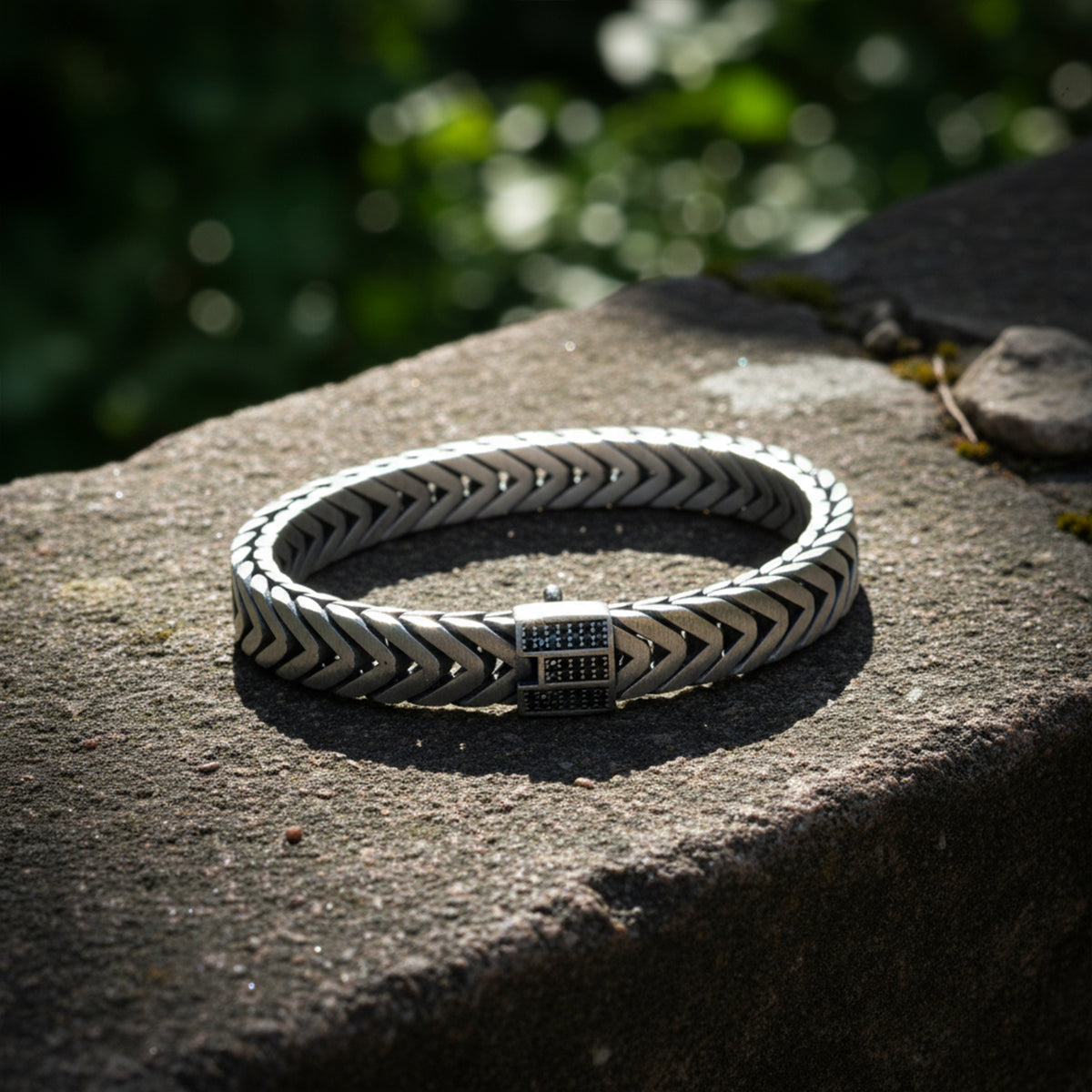 Pulsera de cadena Franco de 12 mm con gema de ónix y plata 925 hecha a mano