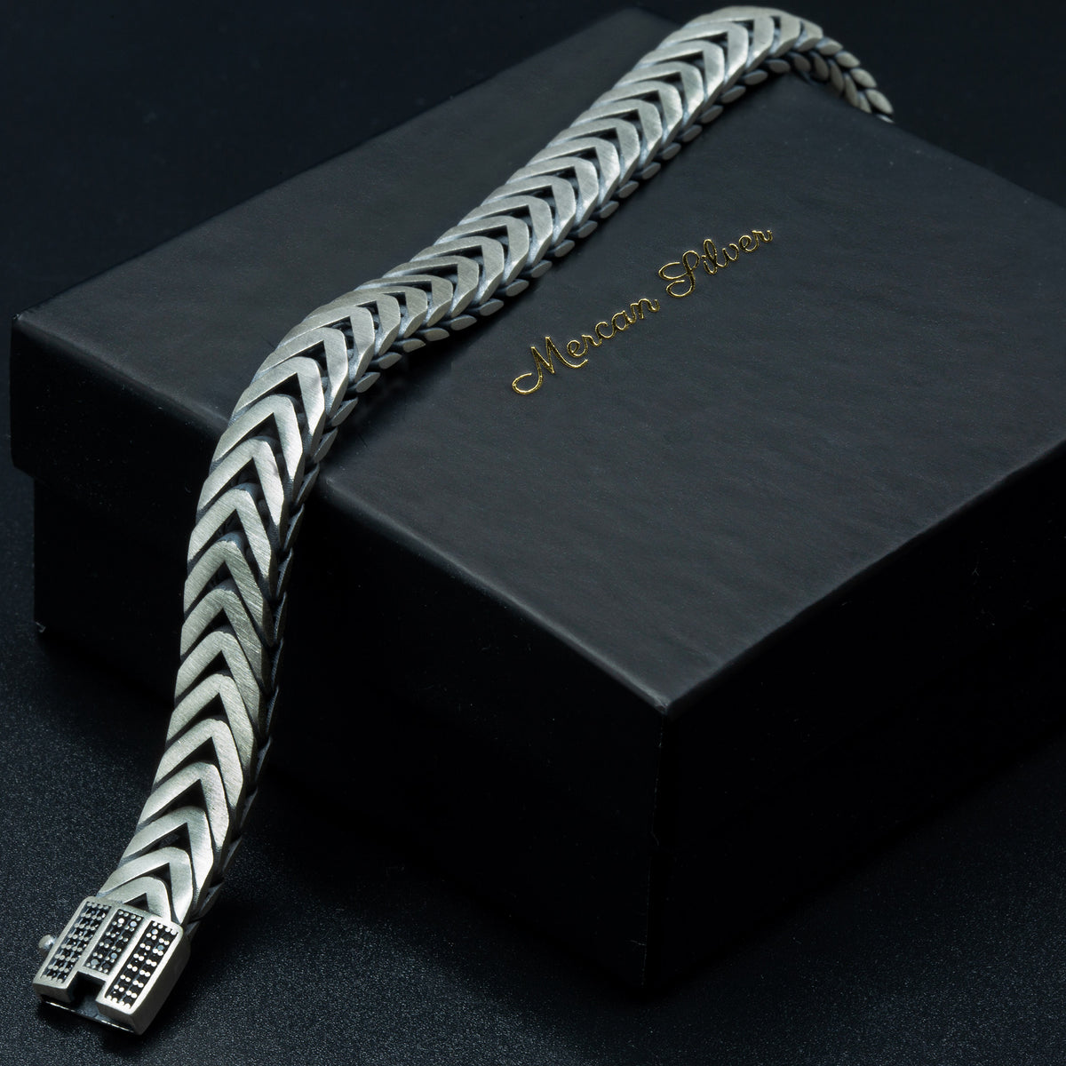 Pulsera de cadena Franco de 12 mm con gema de ónix y plata 925 hecha a mano