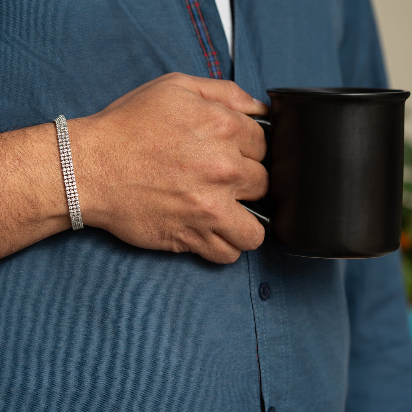 Men Silver Diamond Stone Luxury Tennis Bracelet