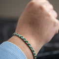 925 Men Silver Emerald Tennis Bracelet, Luxury Green Stone Chain Bracelet