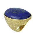 Men Gold Large Lapis Lazuli Ring, 18K Gold Engraved Handmade Lapis Ring , Blue Lapis Lazuli Ottoman Style Ring