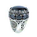 Large Onyx Ring, Solomon Men Silver Natural Large Black Onyx Ring , Men BİG Ring, Ottoman Jewelry Ring