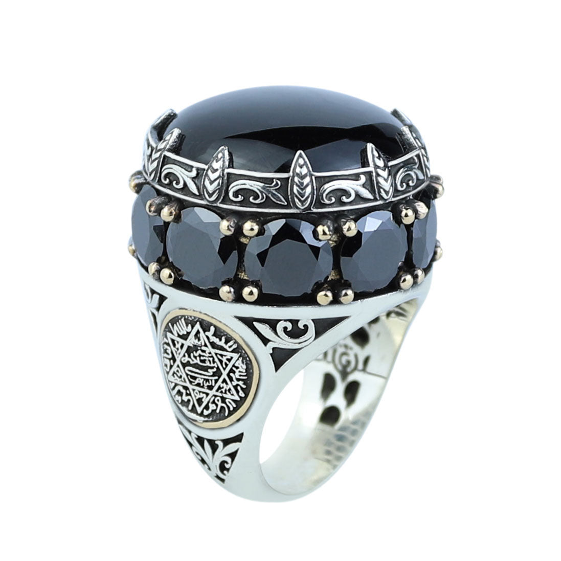 Large Onyx Ring, Solomon Men Silver Natural Large Black Onyx Ring , Men BİG Ring, Ottoman Jewelry Ring