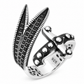 925 Sterling Silver Adjustable Zulfiqar Sword Ring with Black Onyx