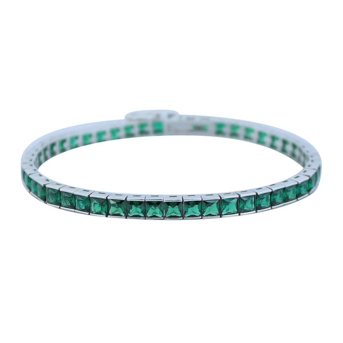 925 Silver Square Emerald Tennis Bracelet, Square Cut Green Stone Tennis Bracelet, Men Emerald Diamond Tennis Bracelet, Elegant Bracelet