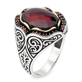 Men 925 Minimal Ruby Stone Ring, Oval Red Gemstone Men Ring, Garnet Gemstone Ring, Mens Turkish Handmade Ring, Sterling Silver, Men Gift