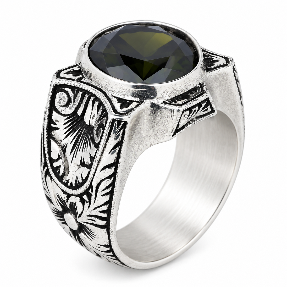 925 Sterling Silver Peridot Ring for Men – Vintage Ottoman Signet Style