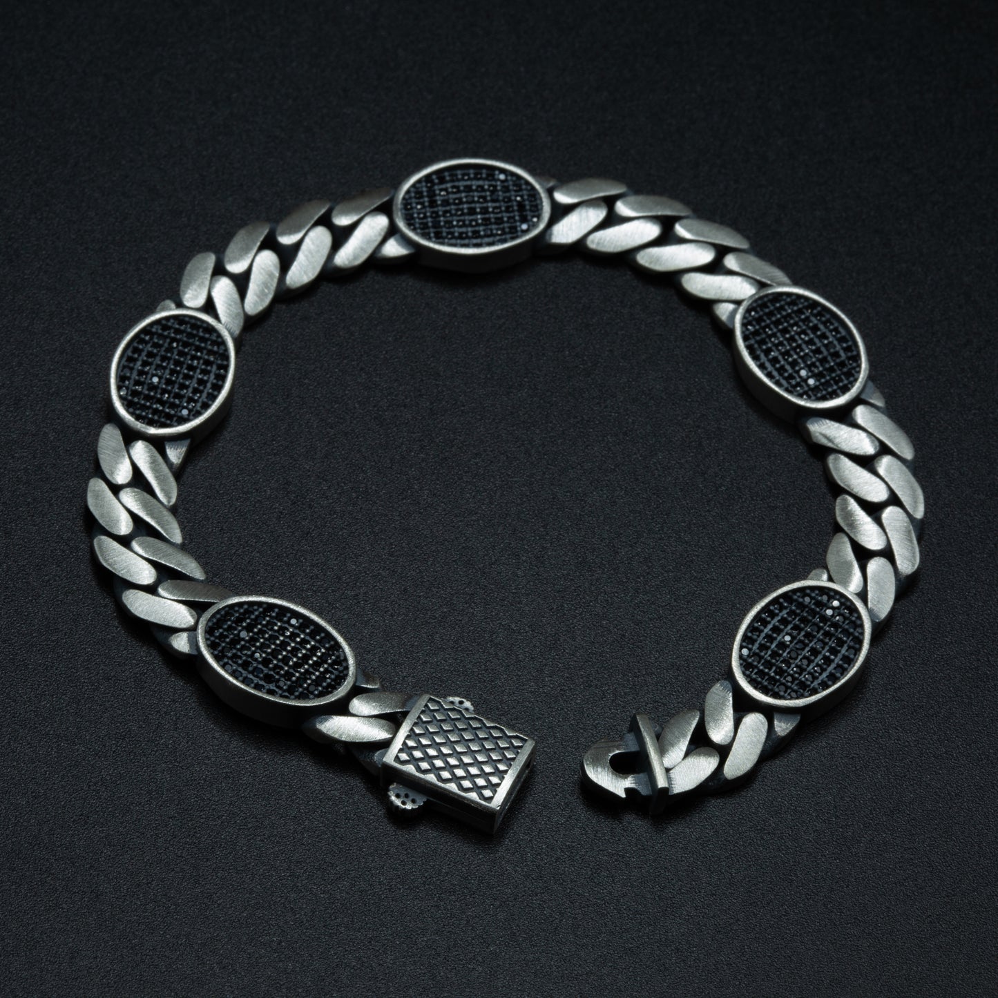 Men Black Onyx Stone 10MM Cuban Chain Bracelet