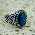 Herrenring aus Silber, oval, blau, minimalistisch, Saphir