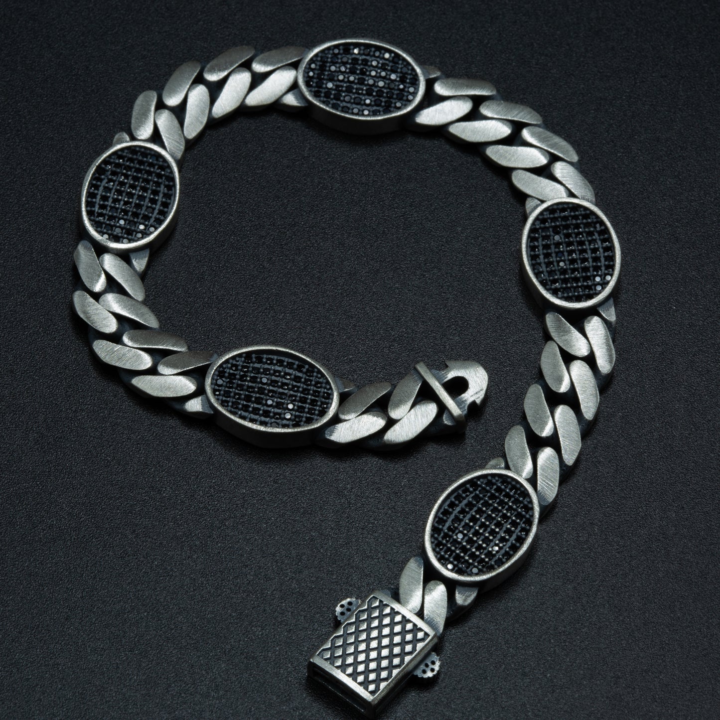 Men Black Onyx Stone 10MM Cuban Chain Bracelet