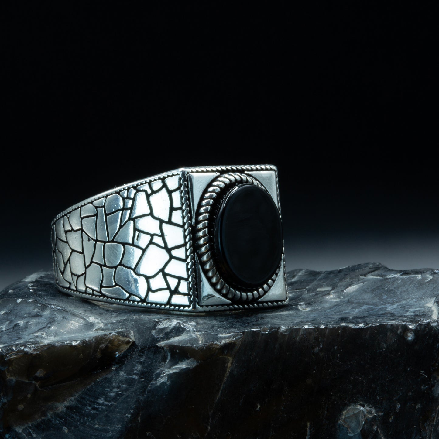 Men Handmade Black Onyx Stone Signet Ring