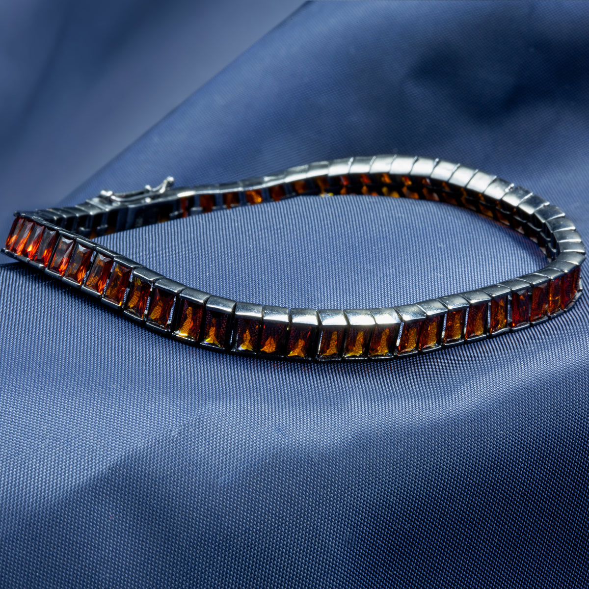 Men Silver Baguette Ruby Gemstone Tennis Link Bracelet