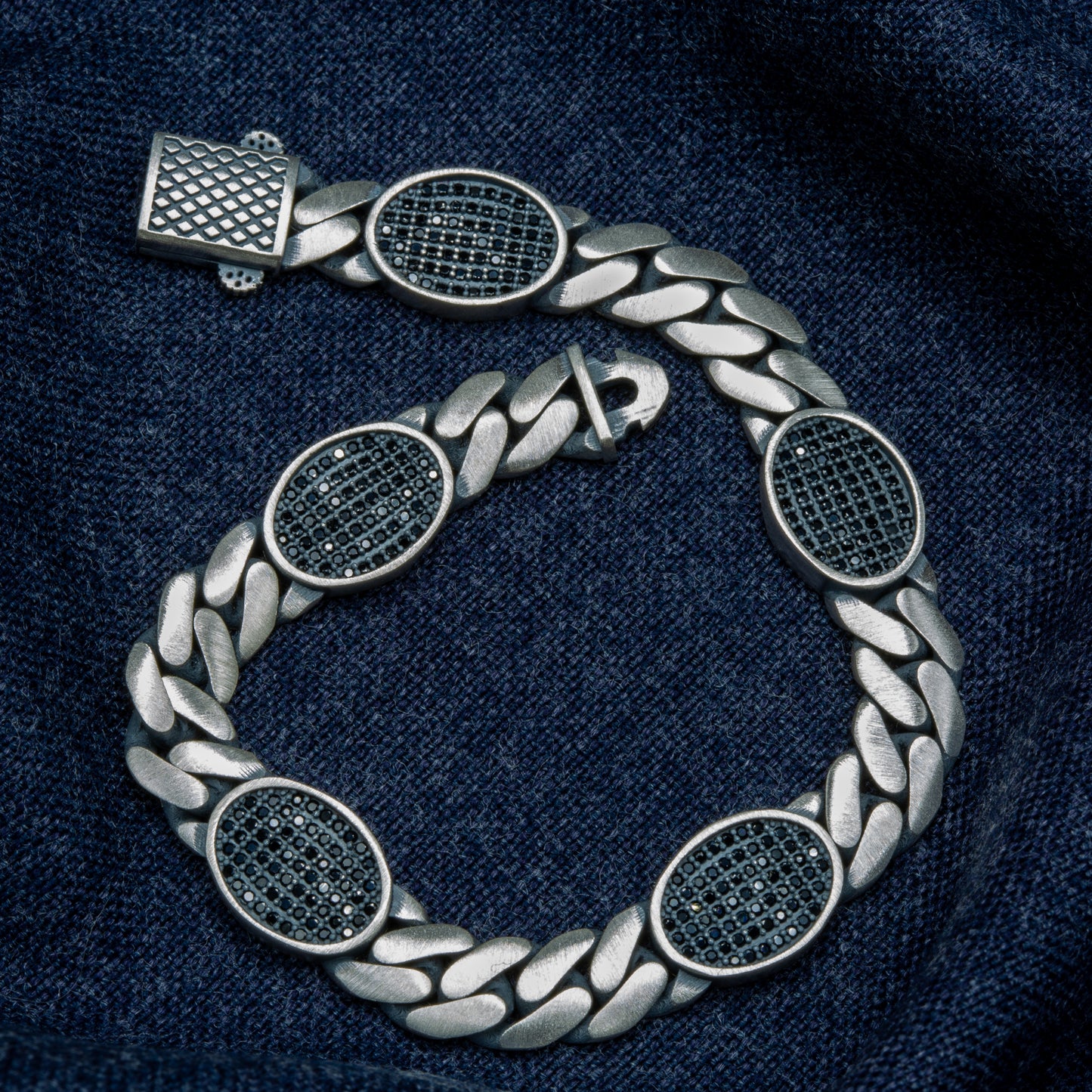 Men Black Onyx Stone 10MM Cuban Chain Bracelet