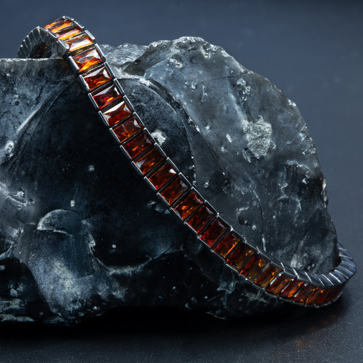 Men Silver Baguette Ruby Gemstone Tennis Link Bracelet