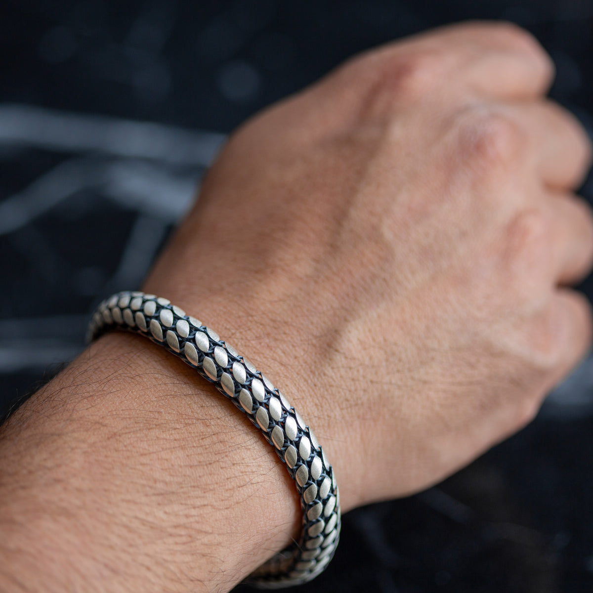 Pulsera de cadena de serpiente gruesa tipo palomitas de maíz, hecha a mano en plata de 10 mm para hombre