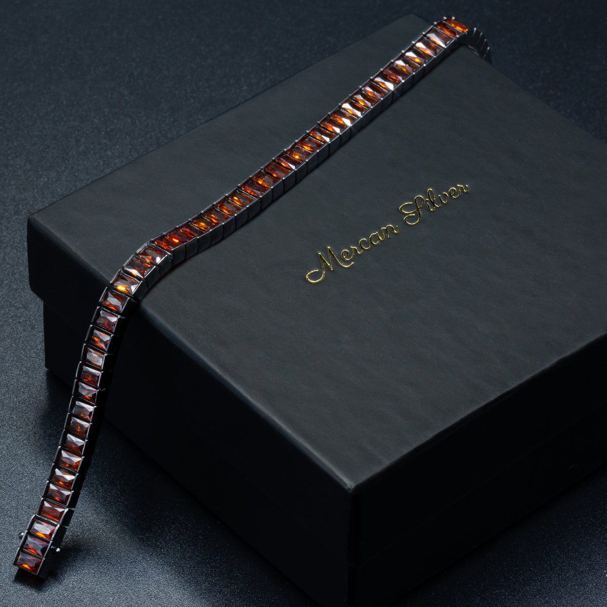 Men Silver Baguette Ruby Gemstone Tennis Link Bracelet