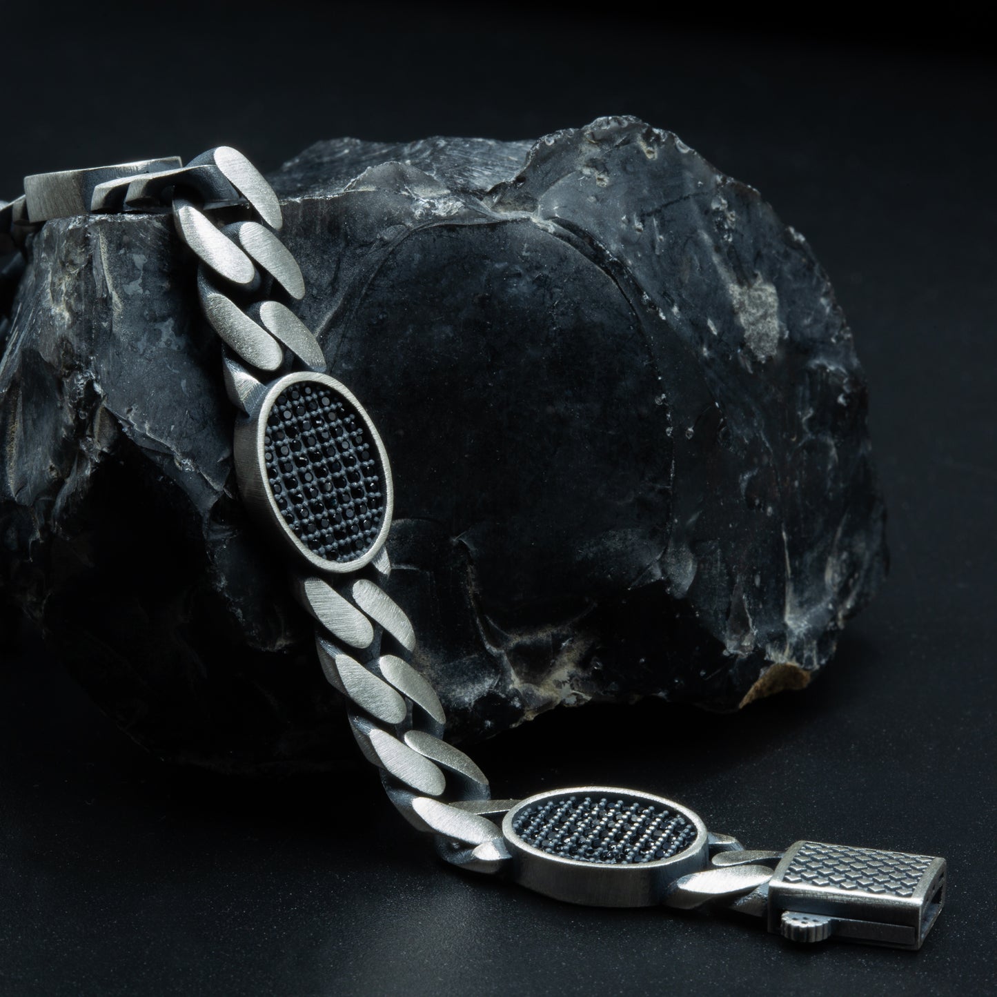 Men Black Onyx Stone 10MM Cuban Chain Bracelet