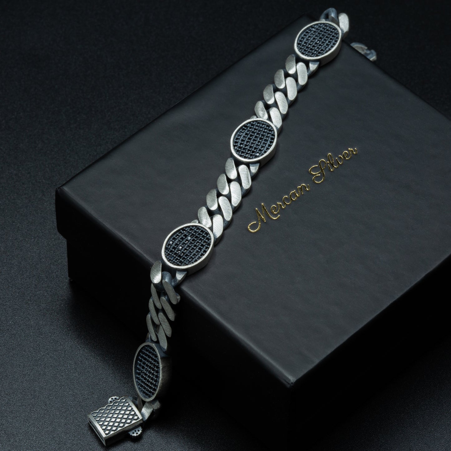 Men Black Onyx Stone 10MM Cuban Chain Bracelet