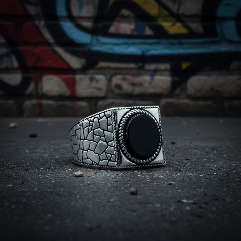 Men Handmade Black Onyx Stone Signet Ring