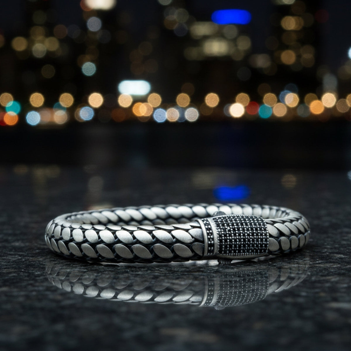 Pulsera de cadena de serpiente gruesa tipo palomitas de maíz, hecha a mano en plata de 10 mm para hombre