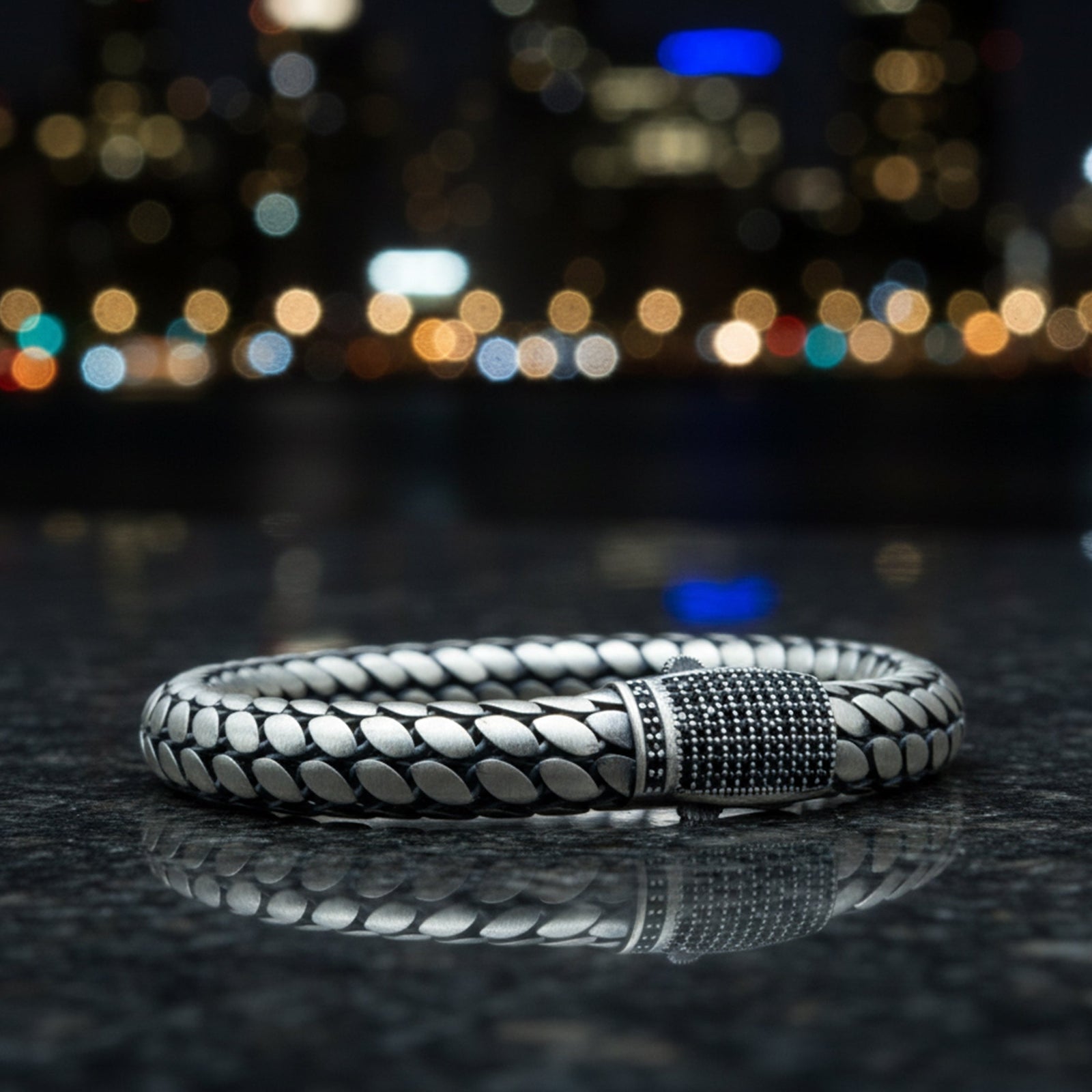 Pulsera de cadena de serpiente gruesa tipo palomitas de maíz, hecha a mano en plata de 10 mm para hombre
