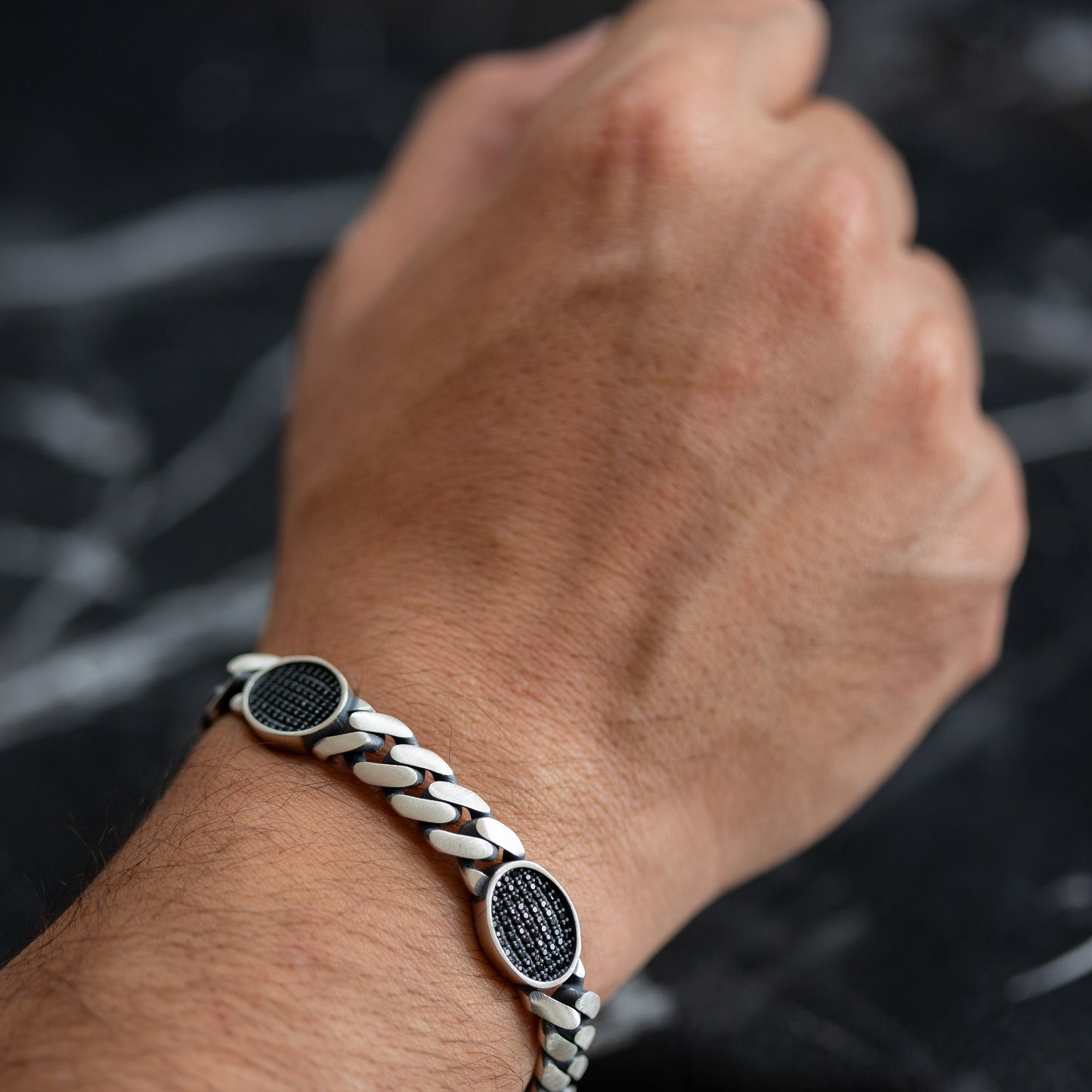 Men Black Onyx Stone 10MM Cuban Chain Bracelet