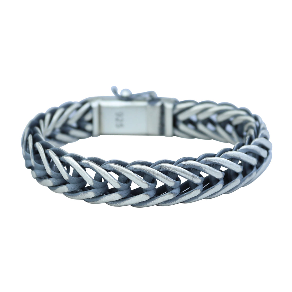 925 Men Silver Chain Bracelet, 12MM Braided Oxized Solid Silver Chain, Onyx Men Chain Heavy Bracelet, Bracelets For Men, 925 Silver