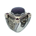 925 Sterling Silver Deep Amethyst Axe Ring, Turkish Sword Figured Ring, Handmade Dark Amethyst Ring, Large Statement Ring,Ottoman Style Ring