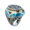925 Sterling Silver Handmade Solomon Signet Ring, Turquoise Stone King Solomon Signet Ring, Gift For Men