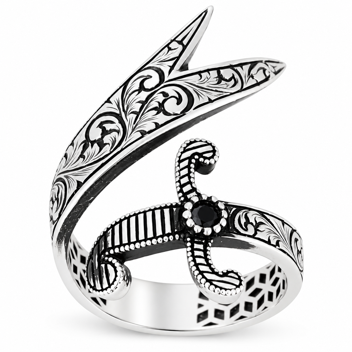 925 Sterling Silver Engraved Double Zulfiqar Sword Ring