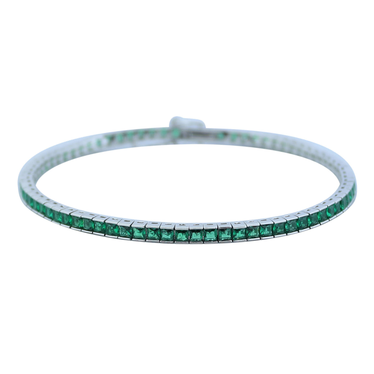 925 Silver Square Emerald Tennis Bracelet, Unisex Emerald Diamond Bracelet, Mens Luxury Green Bracelet, Anniversary Gift, Perfect Gift