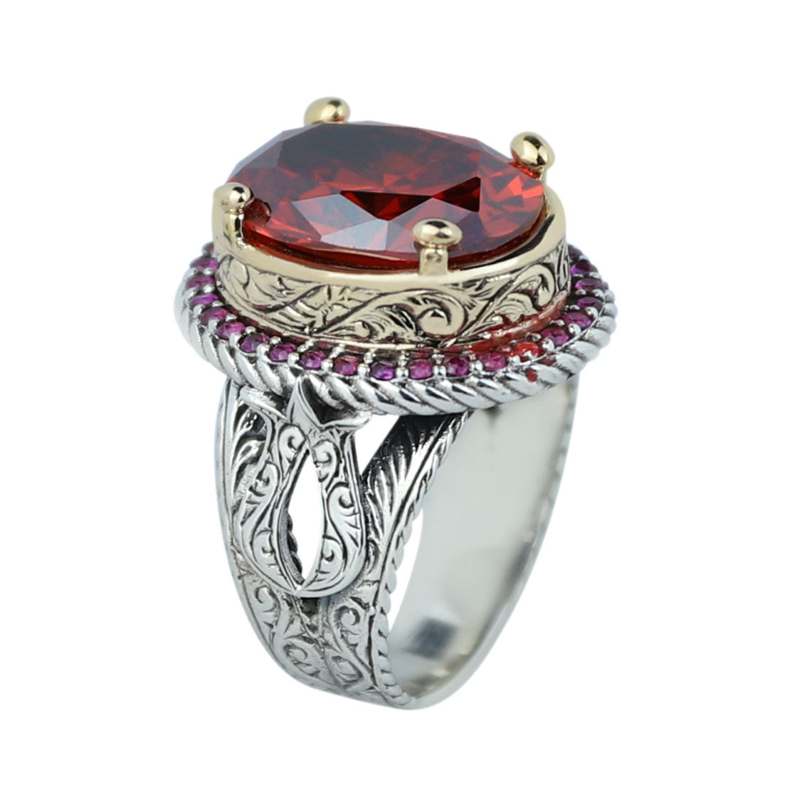 925 Sterling Silver Men’s Red Garnet Ring, Oval Red Gemstone Statement Ring, Vintage Turkish Style Ring
